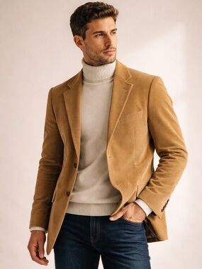 Vintage Corduroy Blazer Camel Tan Mens 46T Made in Canada Academia Jacket